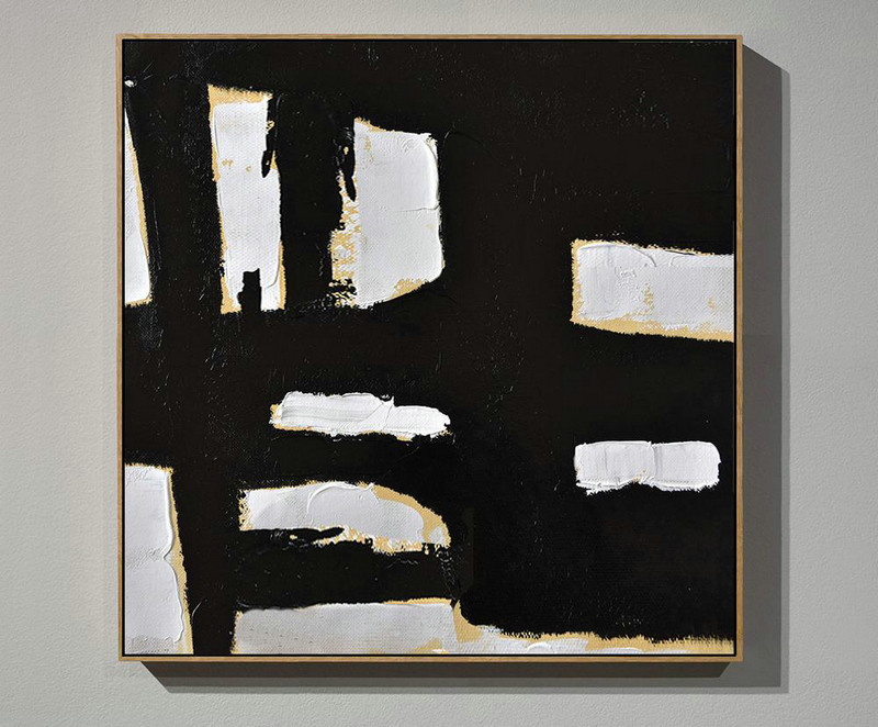 Handmade Painting Large Abstract Art,Handmade Minimal Art Palette Knife Canvas Painting, Black White Beige - Huge Abstract Canvas Art